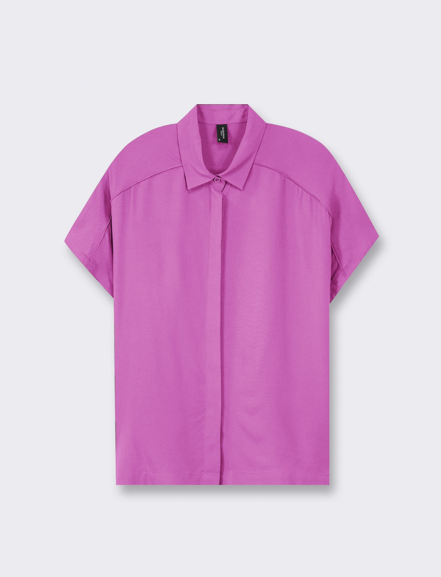 V-neck Viscose Shirt with Front Buttoning and Shoulder Ruching - Purple