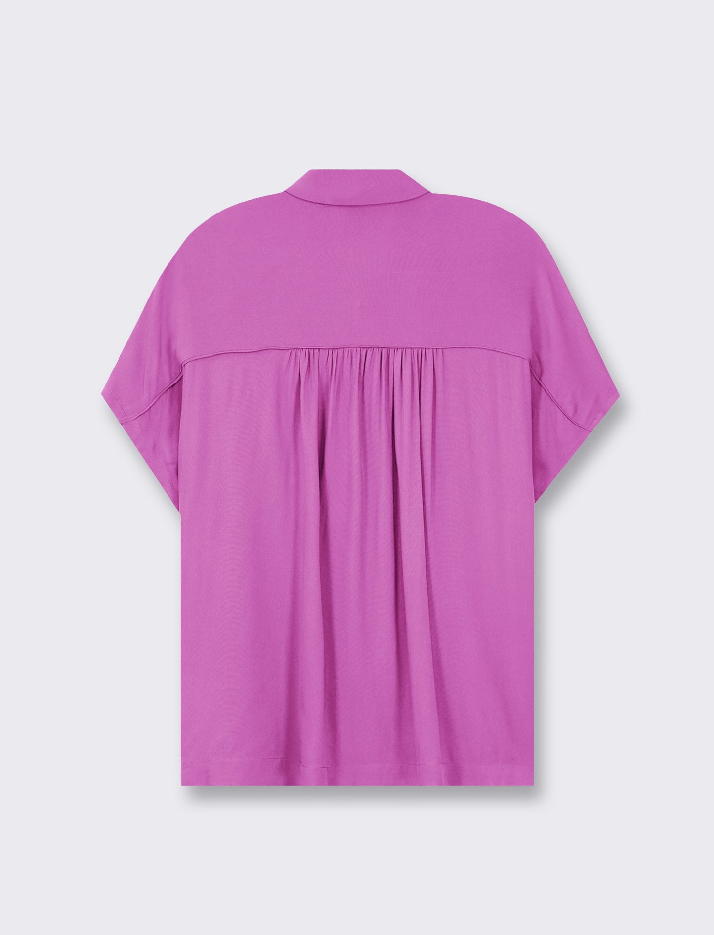 V-neck Viscose Shirt with Front Buttoning and Shoulder Ruching - Purple