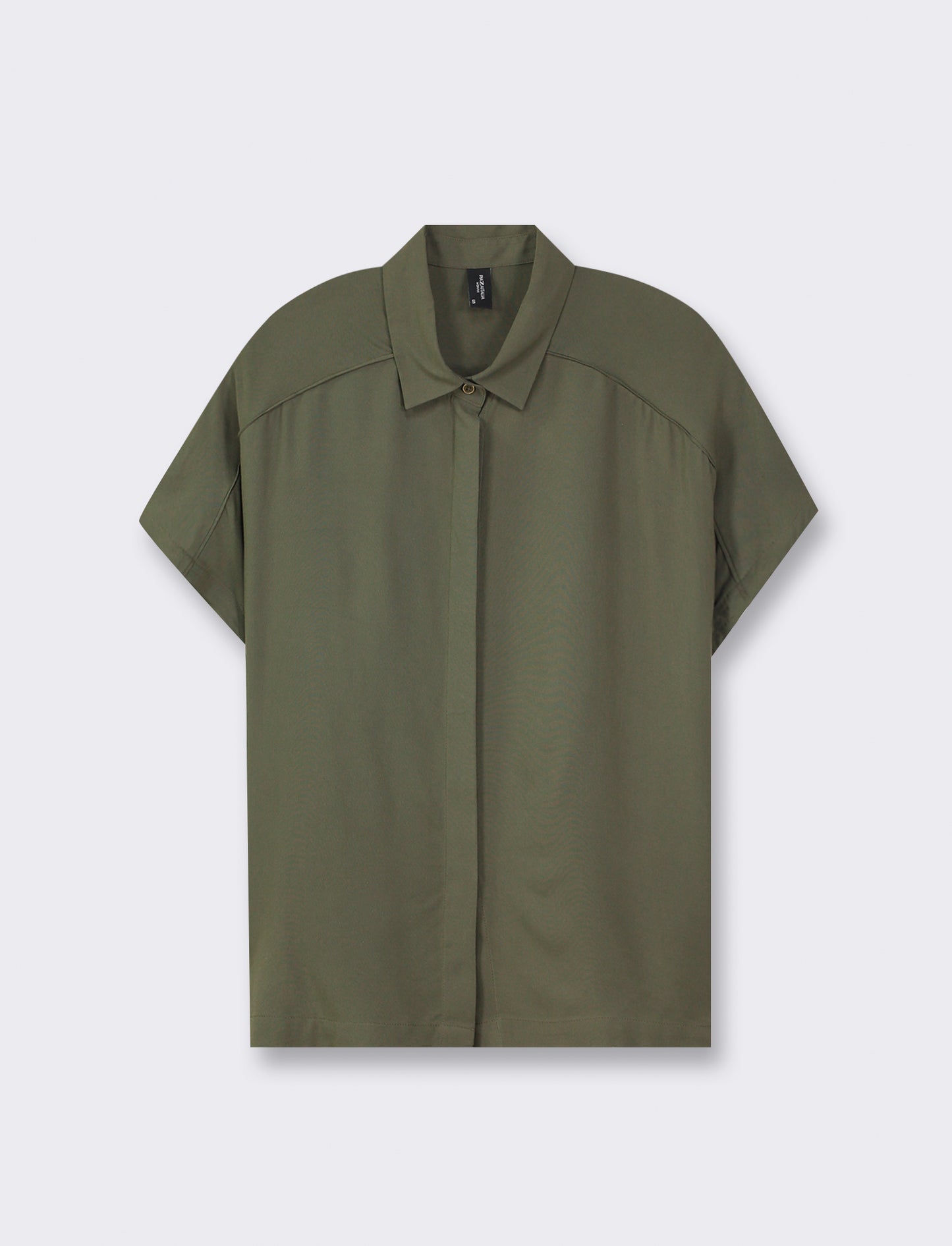 V-neck Viscose Shirt with Front Buttoning and Shoulder Ruching - Green