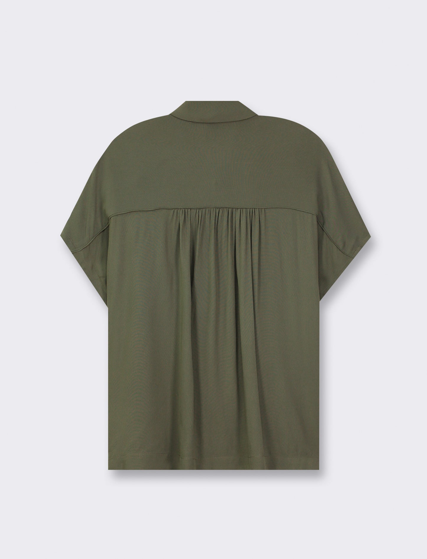 V-neck Viscose Shirt with Front Buttoning and Shoulder Ruching - Green