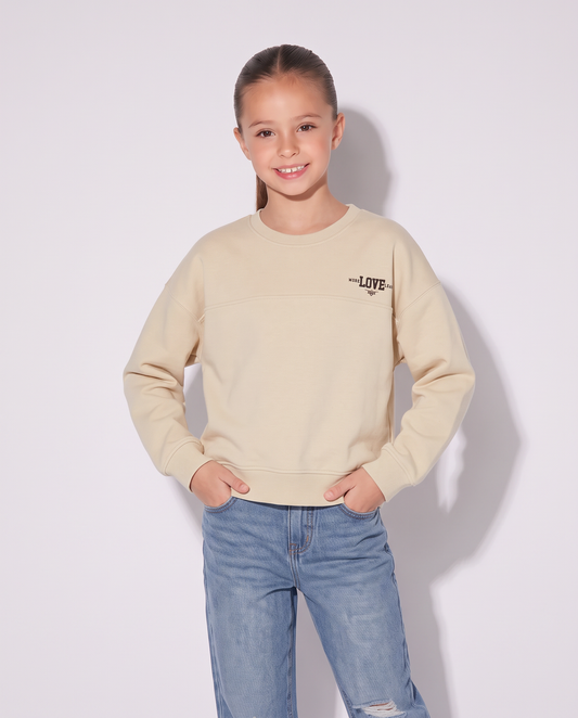 Sporty-chic crew neck sweatshirt for girls - Beige