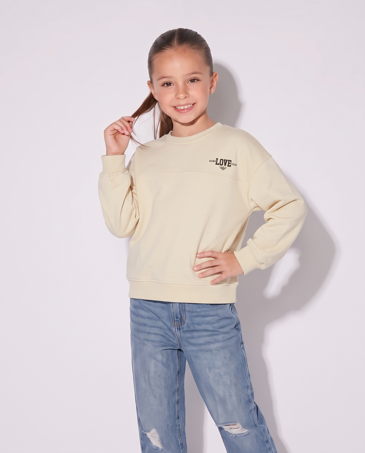 Felpa girocollo sporty-chic per bambina - Beige
