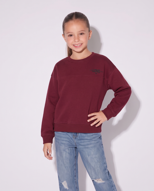 Sporty-chic crew neck sweatshirt for girls - Red