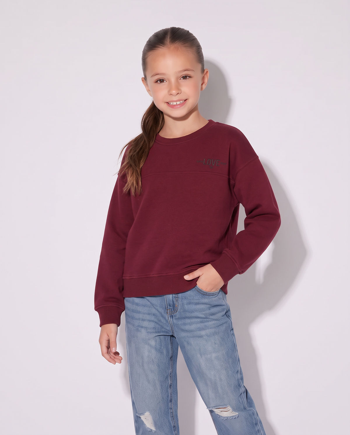 Felpa girocollo sporty-chic per bambina - Ciliegia