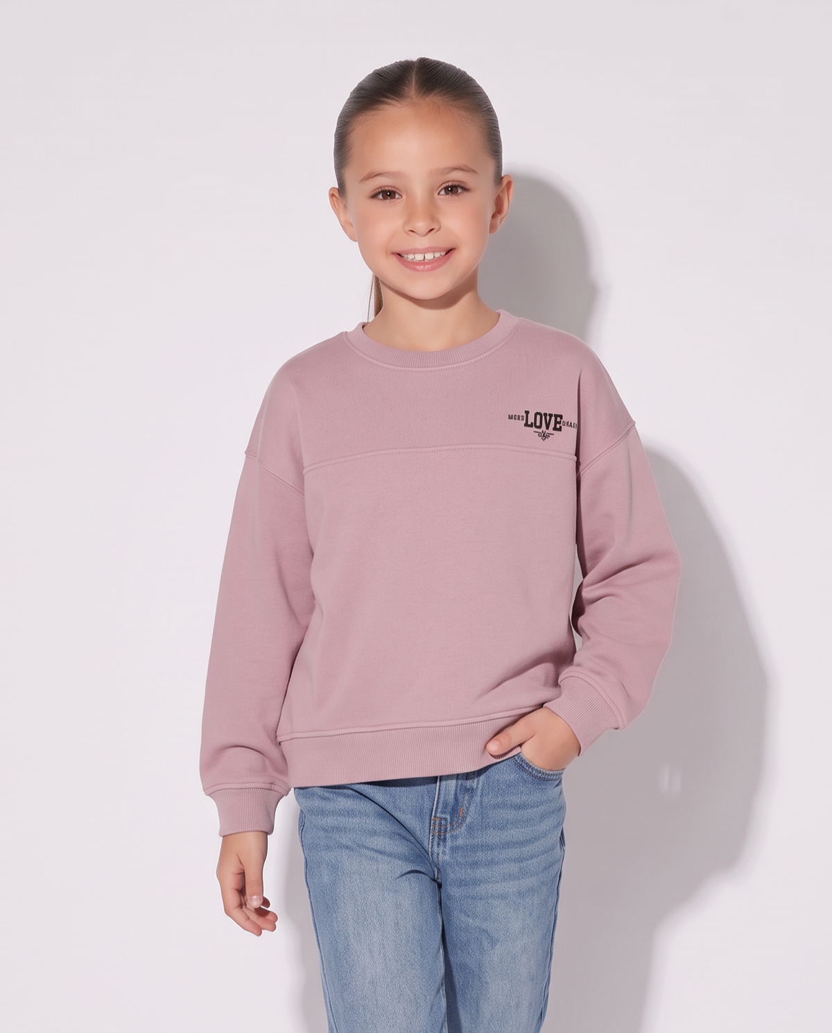 Sporty-chic crew neck sweatshirt for girls - Pink