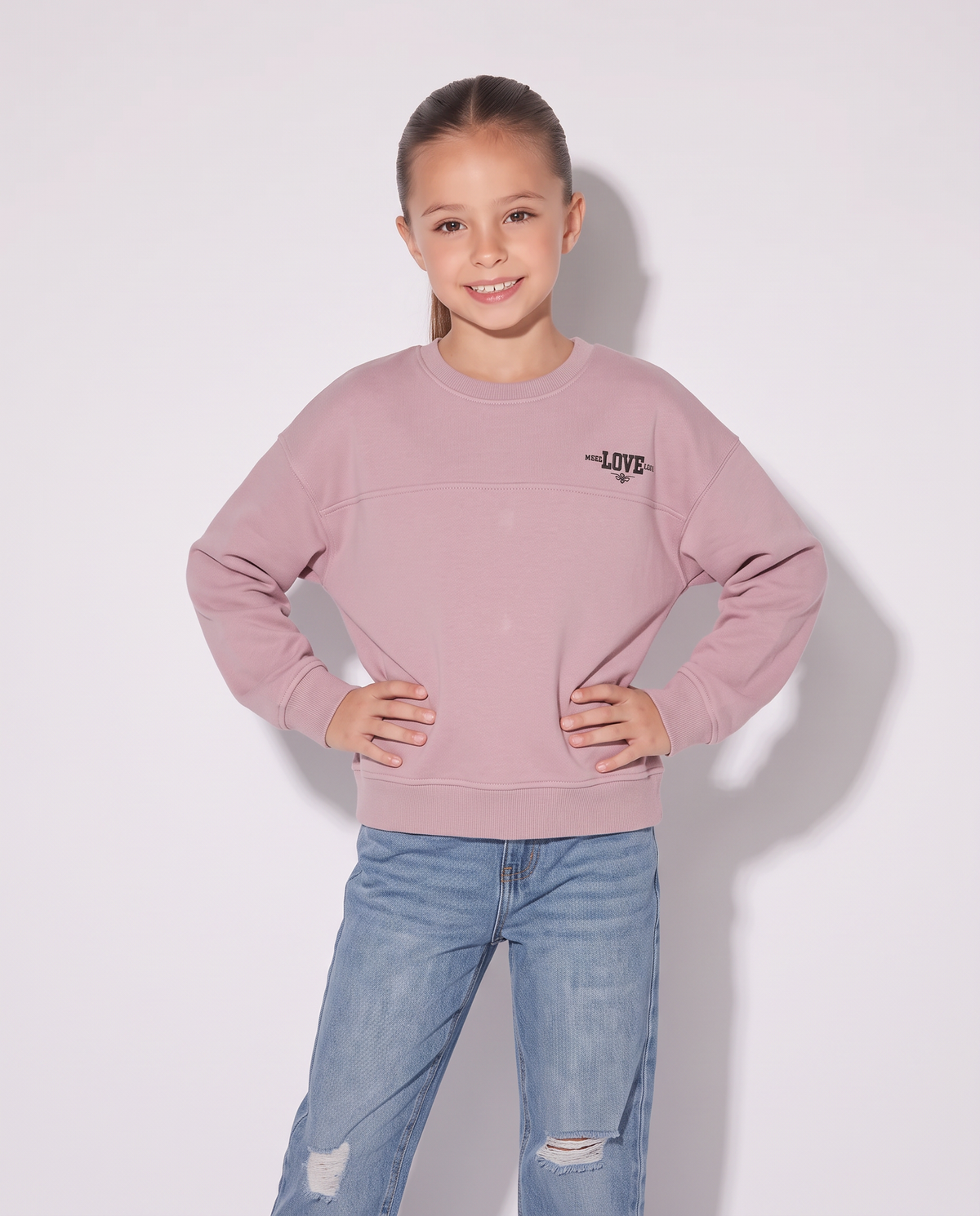 Sporty-chic crew neck sweatshirt for girls - Pink