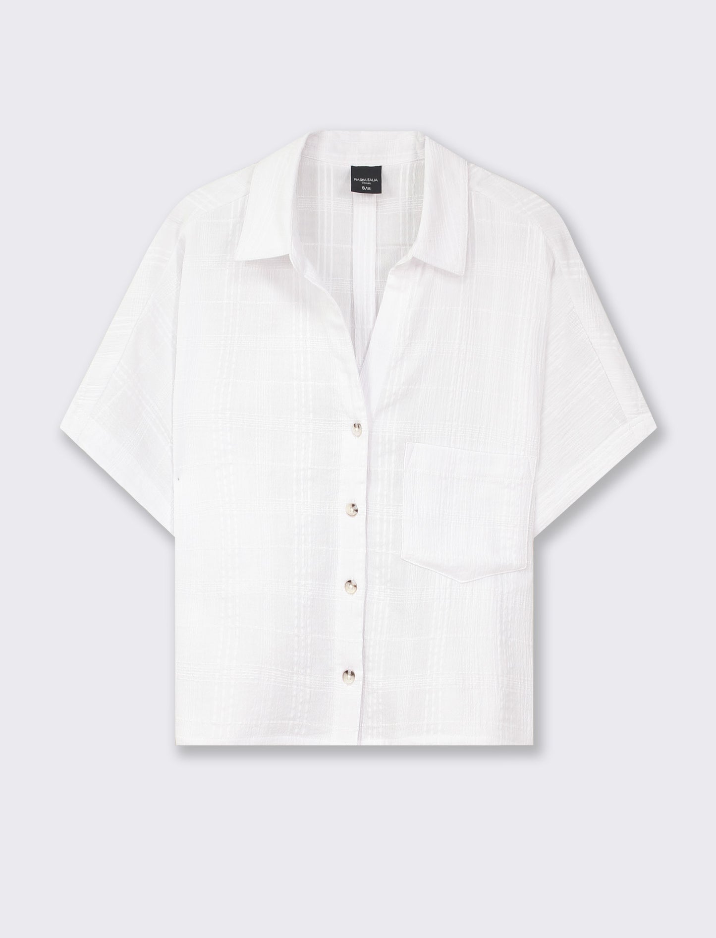 Camicia mezza manica in cotone con tasca applicata - Bianco