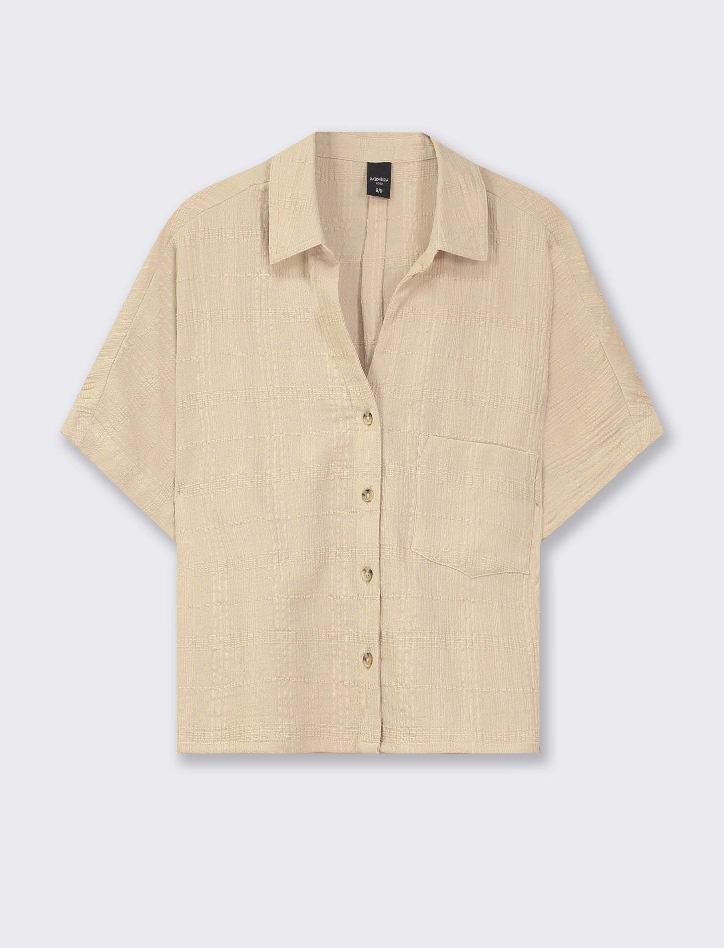 Camicia mezza manica in cotone con tasca applicata - Beige corda