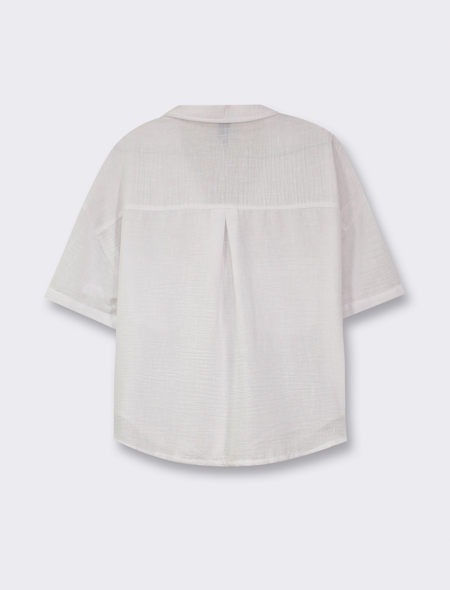 Linen Effect V-Neck Half Sleeve Shirt with Patch Pockets - White