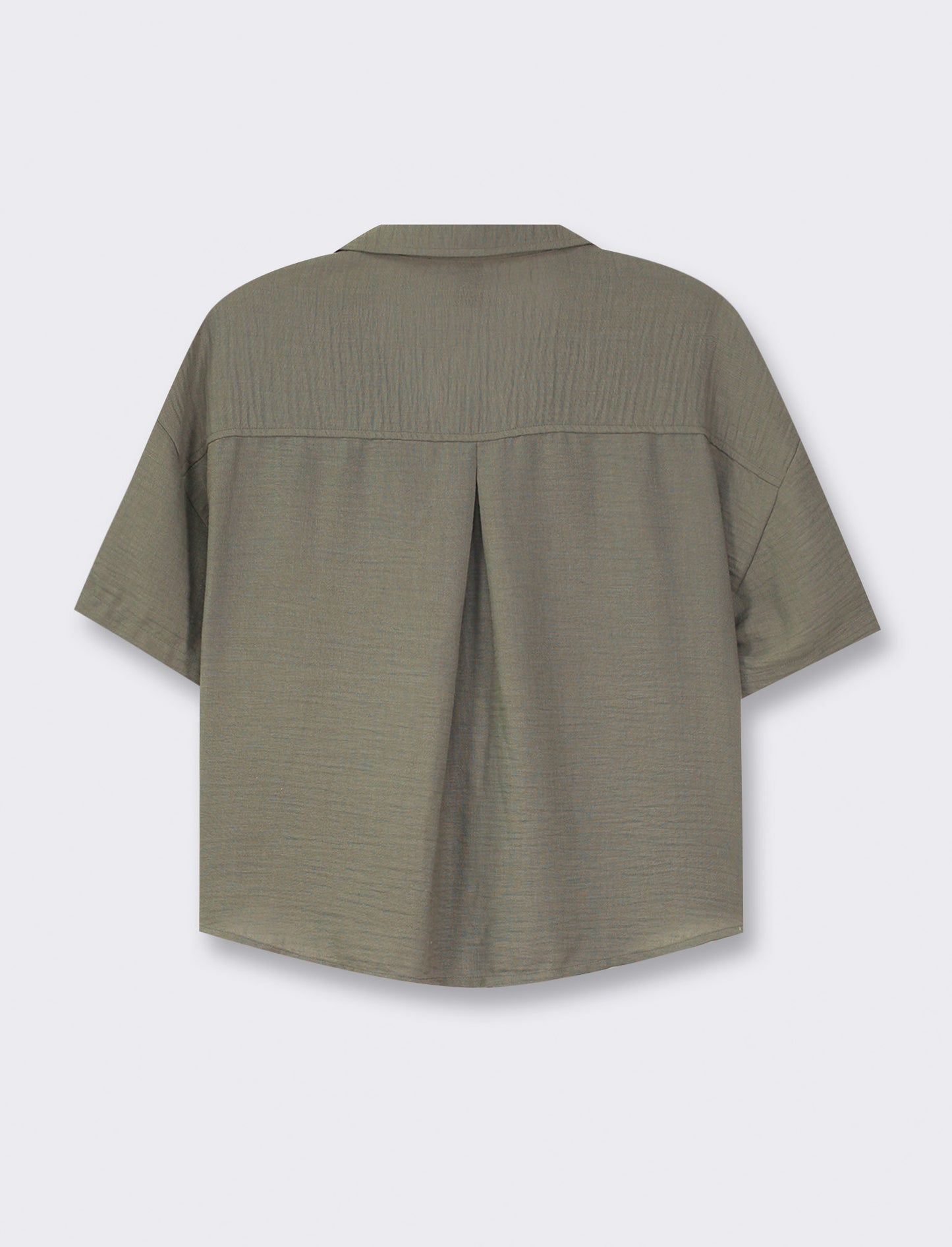 Linen Effect V-Neck Half Sleeve Shirt with Patch Pockets - Green