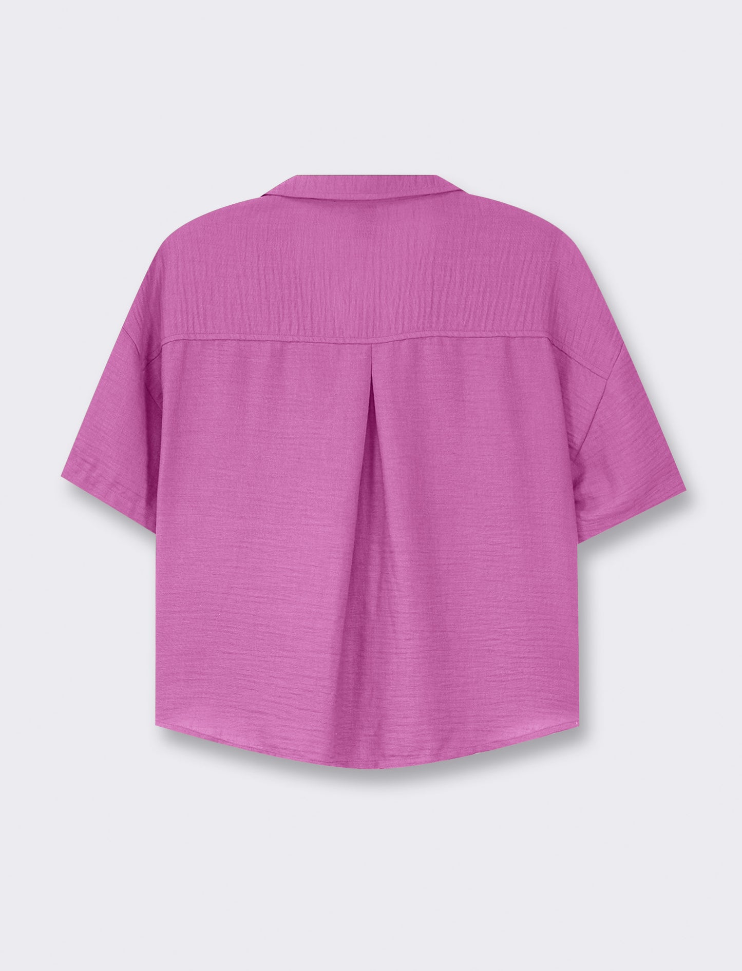 Linen Effect V-Neck Half Sleeve Shirt with Patch Pockets - Purple