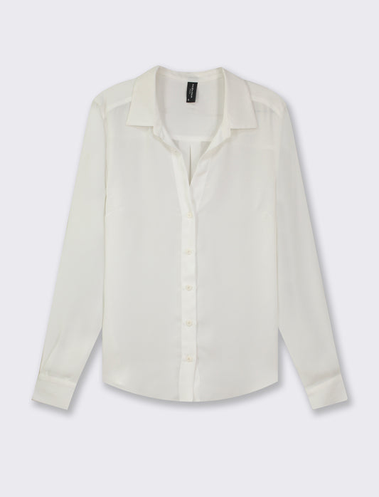 Camicia basic vestibilità regual in tessuto georgette e scollo a V - Bianco latte