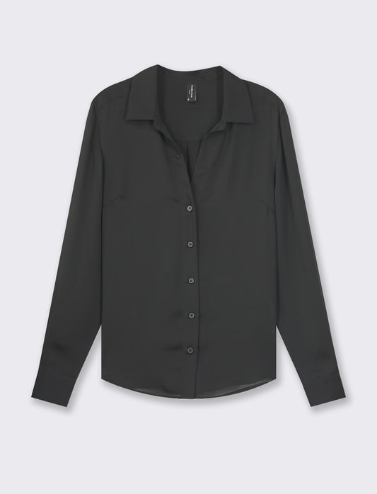 Georgette V-Neck Basic Fit Women's Shirt in Solid Color - Black