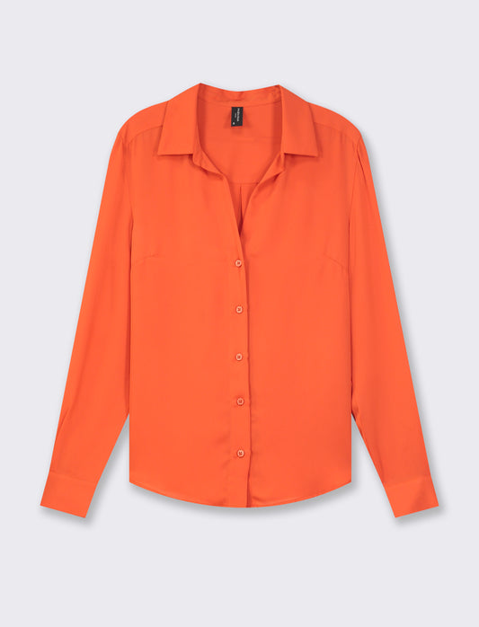 Georgette V-Neck Basic Fit Women's Shirt in Solid Color - Orange