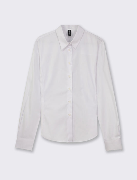 Camicia basic manica lunga in tessuto elastico vestibilità slim - Bianco