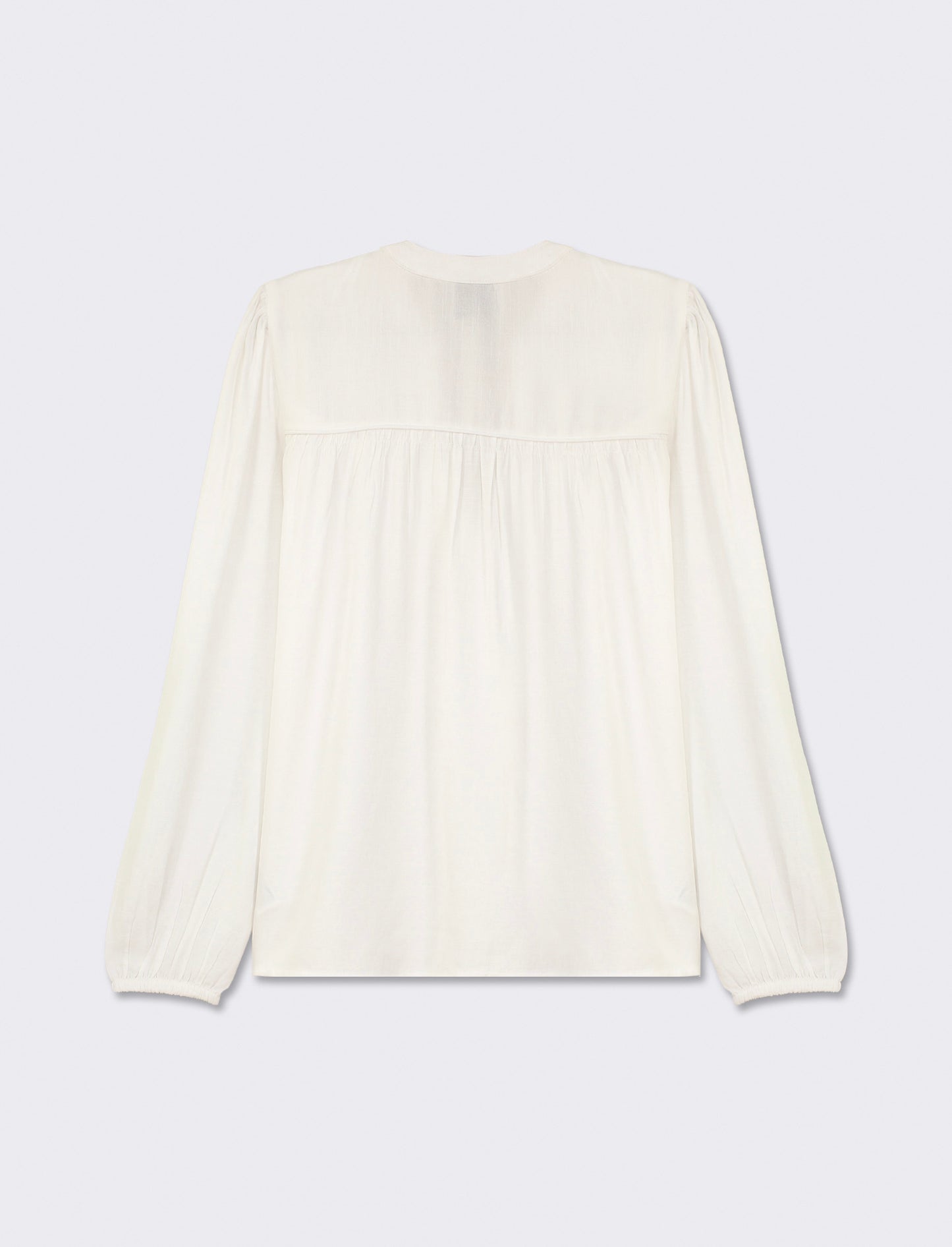 Flowy Mandarin Collar Shirt with Wide Elasticated Cuffs - White