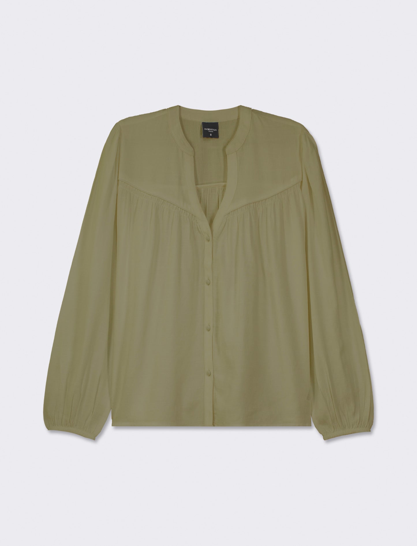 Flowy Mandarin Collar Shirt with Wide Elasticated Cuffs - Green