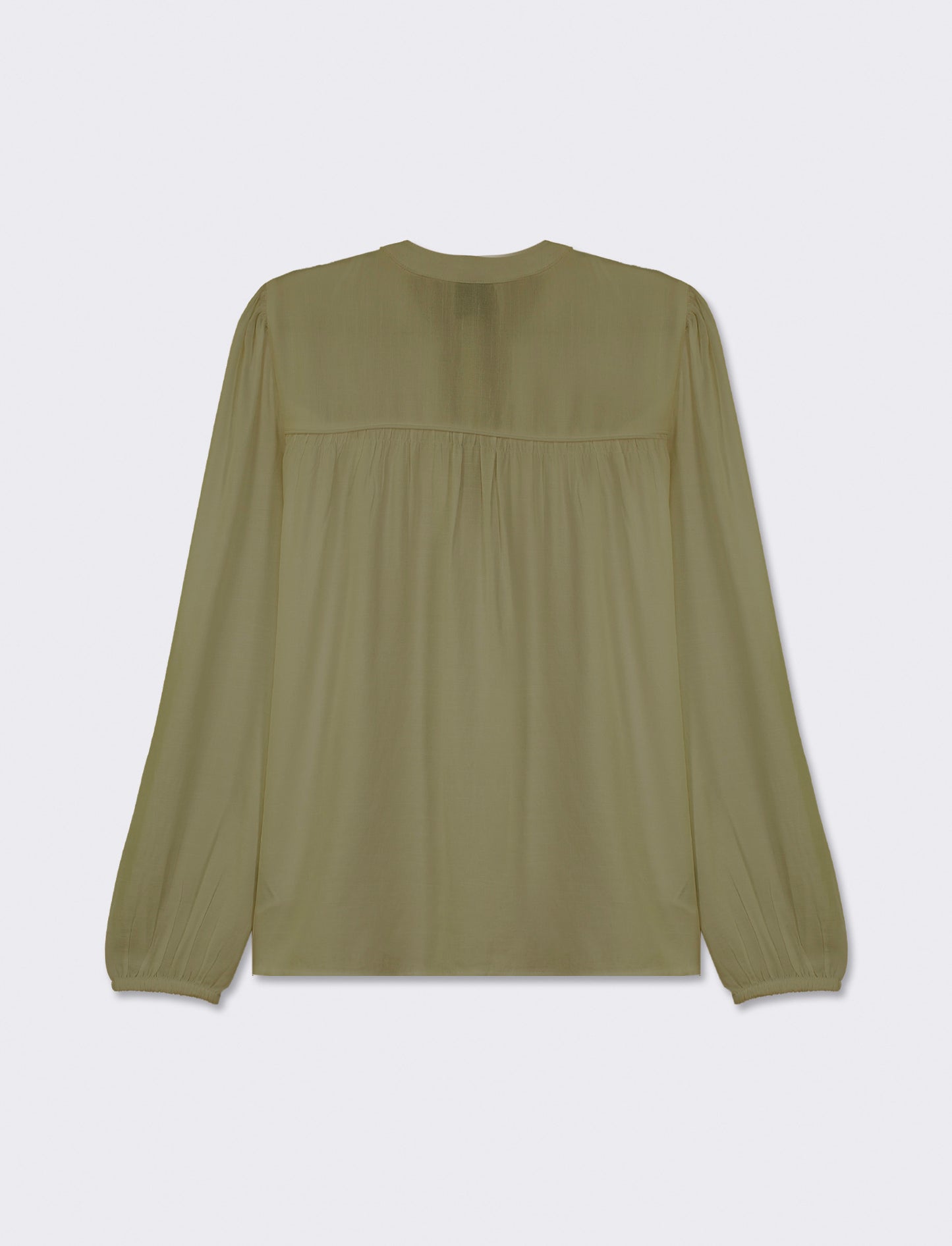 Flowy Mandarin Collar Shirt with Wide Elasticated Cuffs - Green