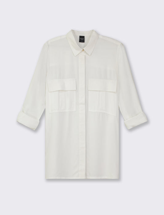 Camicia basica con tasconi applicati e aletta su manica e spalle vestibilità regular - Bianco latte