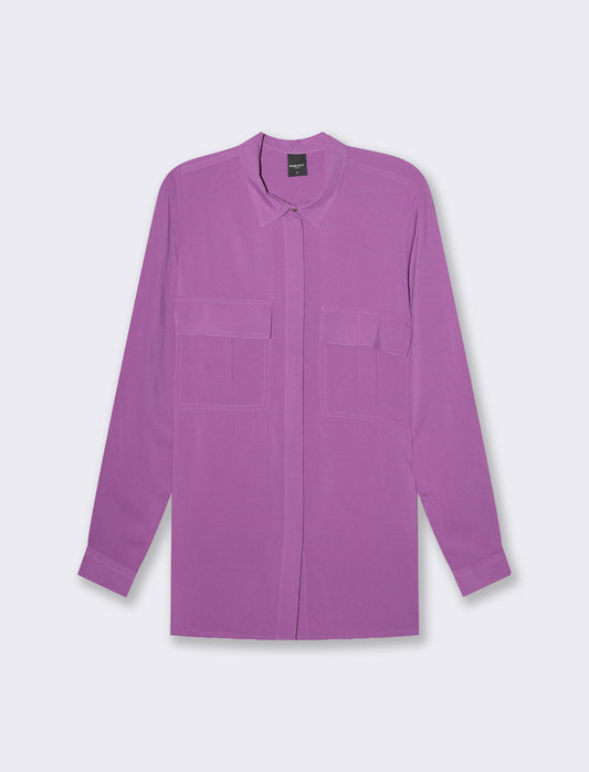 Women's Basic Shirt with Patch Pockets and Flap on Sleeve and Shoulders Regular Fit - Purple