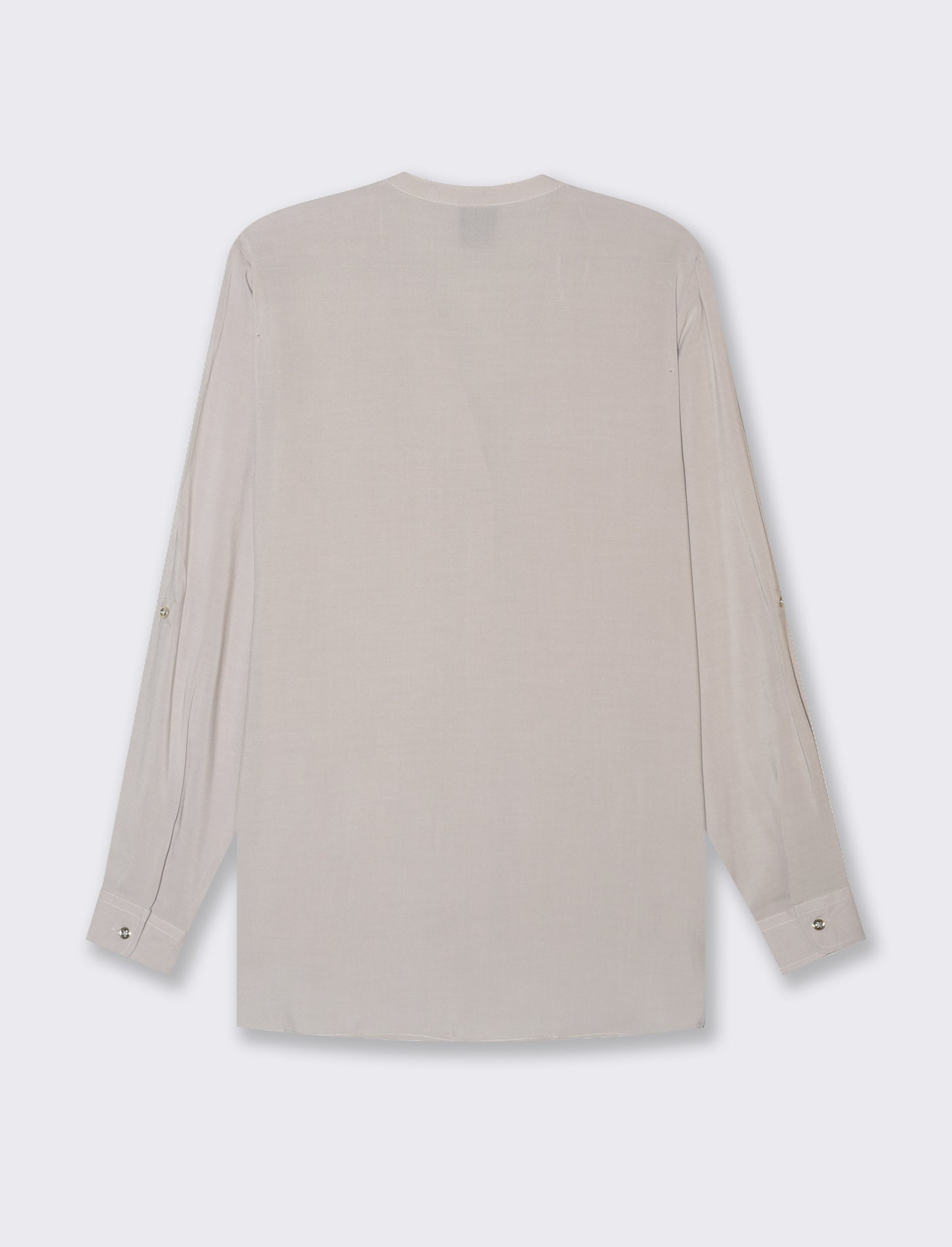 Long Sleeve Viscose Shirt with Reversible Cuffs and Metal Buttons - Beige