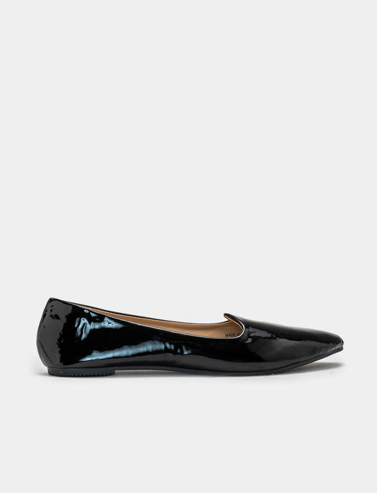 Patent Polyurethane Ballet Flats - Two Color Options - Black