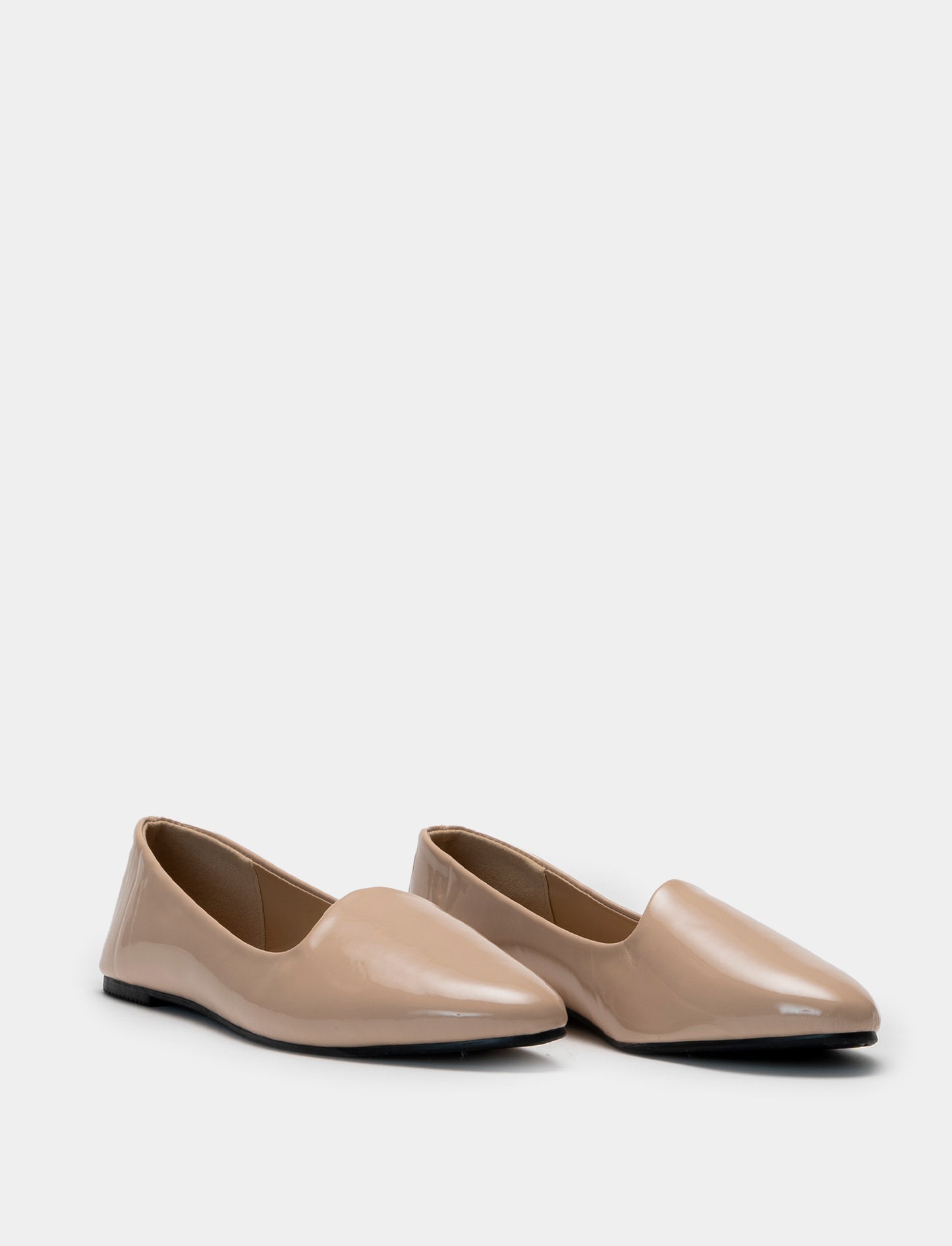 Patent Polyurethane Ballet Flats - Two Color Options - Beige