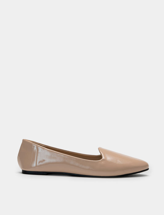 Patent Polyurethane Ballet Flats - Two Color Options - Beige