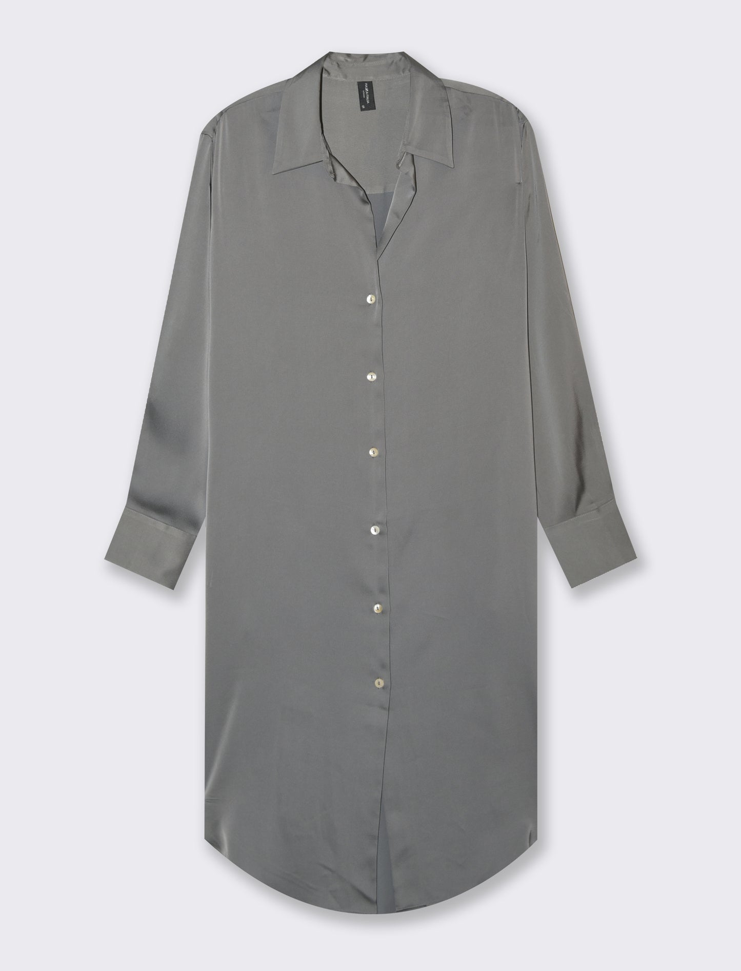 Long Satin Shirt Regular Fit with Dropped Shoulder - Grey