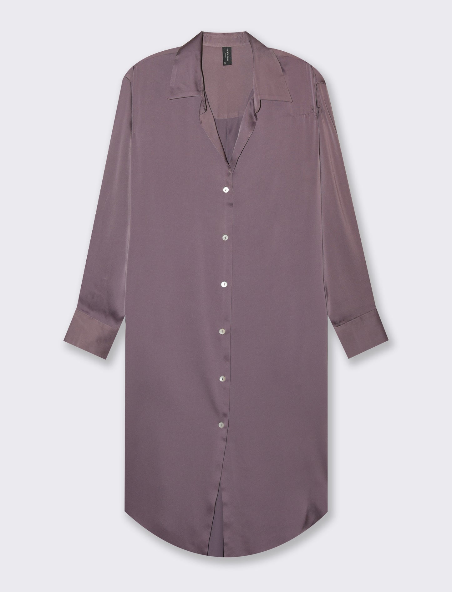 Camicia lunga in tessuto di raso morbido sulla spalla - Viola malva