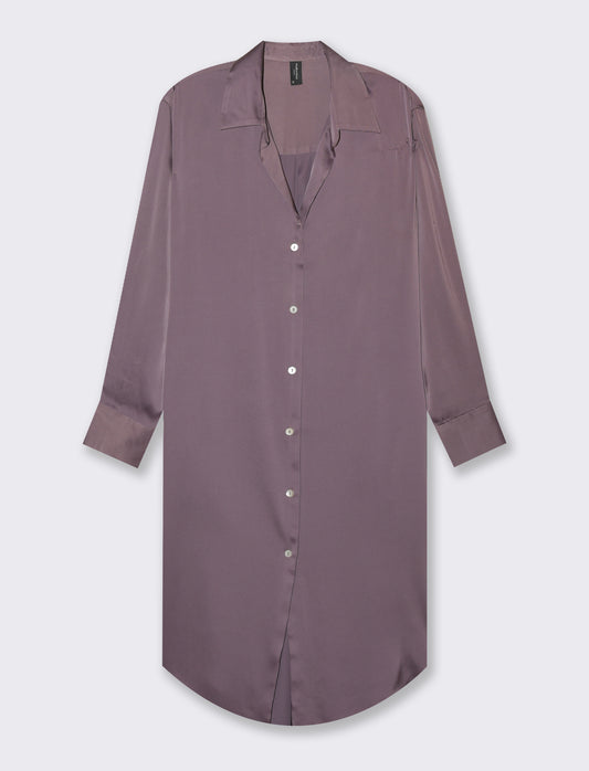 Long Satin Shirt Regular Fit with Dropped Shoulder - Purple