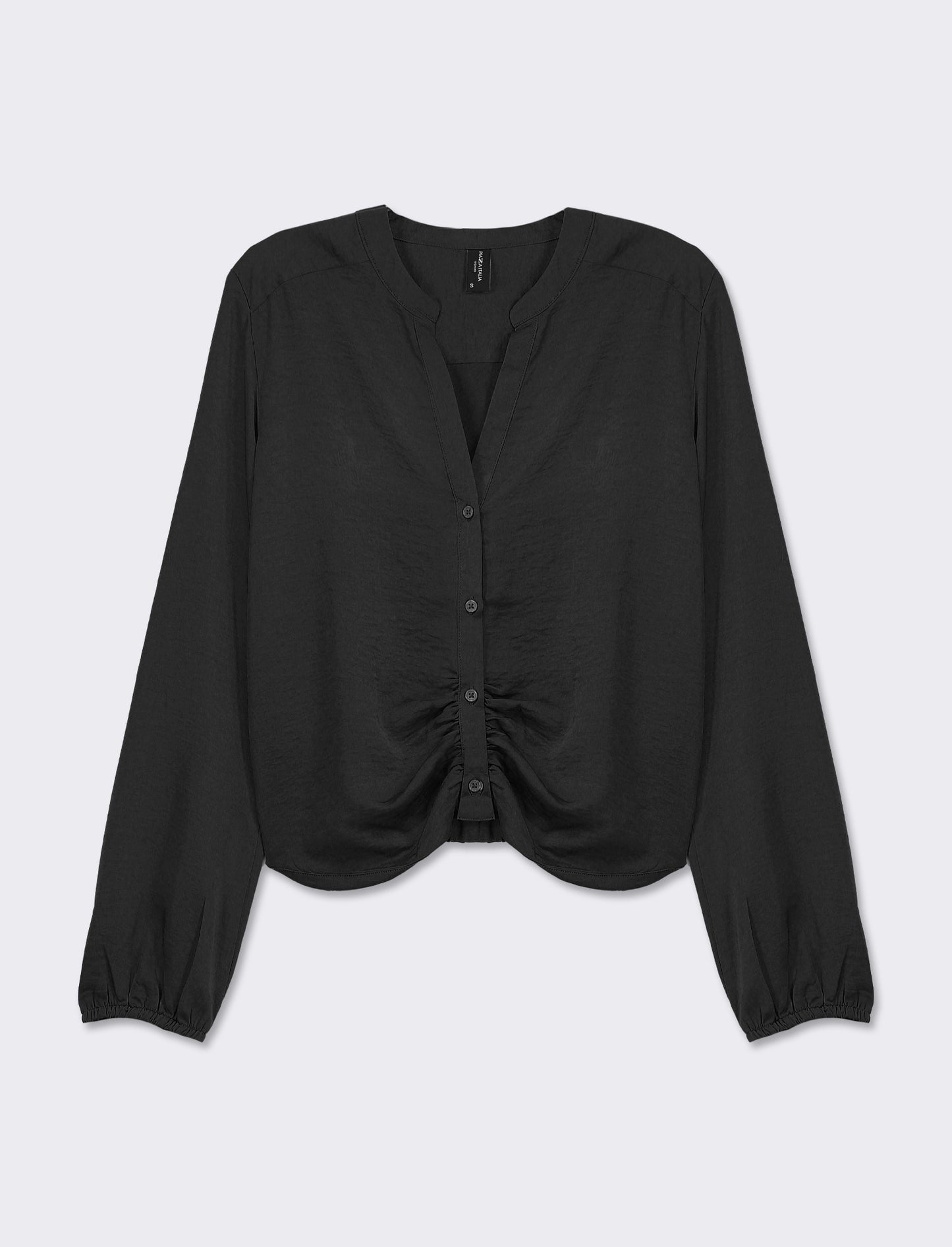 Camicia cropped manica lunga e con pieghe sul fondo effetto sblusato - Nero