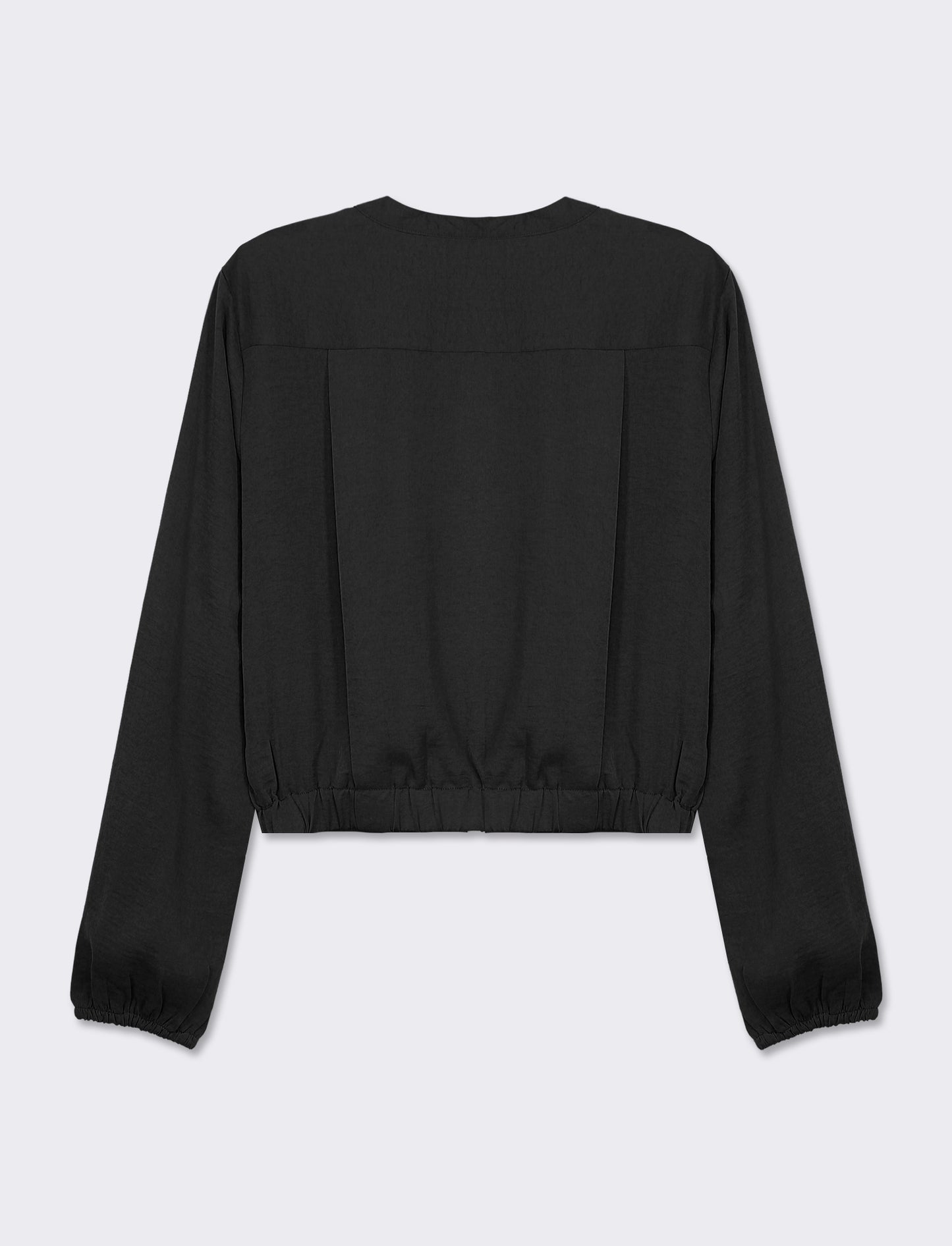 Long Sleeve Cropped Shirt with Flowy Fabric and Pleats - Various Colors - Black