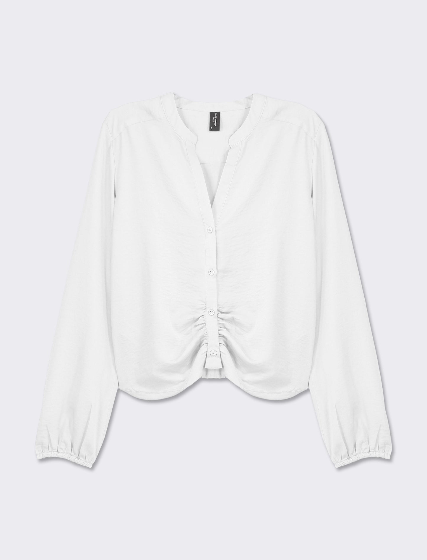 Long Sleeve Cropped Shirt with Flowy Fabric and Pleats - Various Colors - White