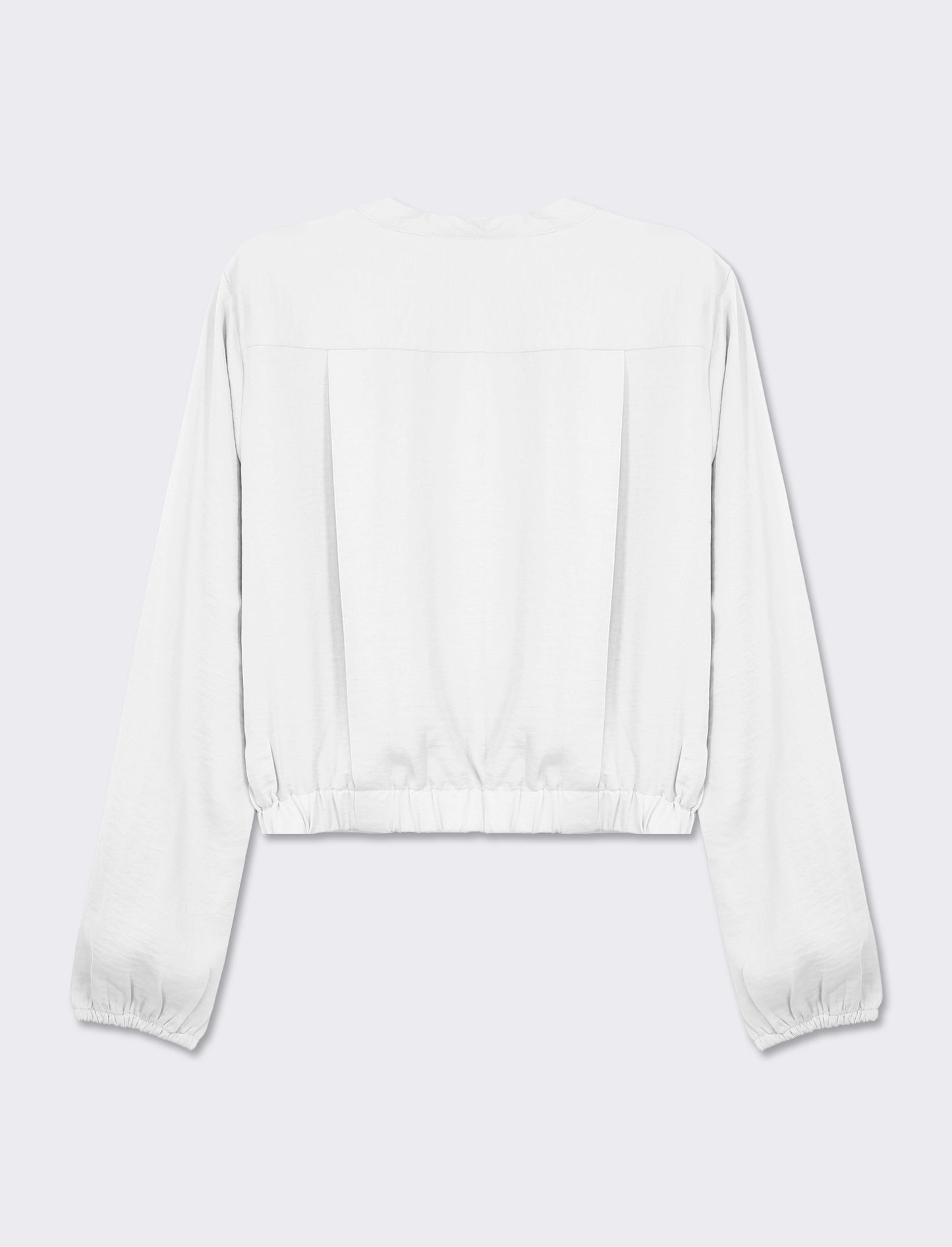 Long Sleeve Cropped Shirt with Flowy Fabric and Pleats - Various Colors - White