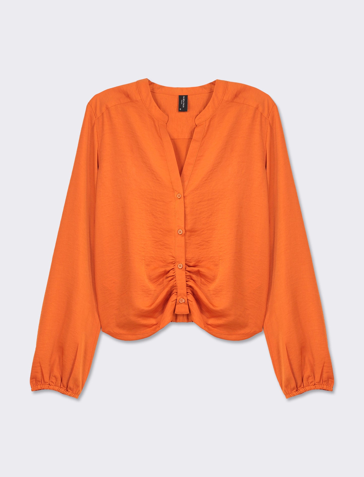 Long Sleeve Cropped Shirt with Flowy Fabric and Pleats - Various Colors - Orange