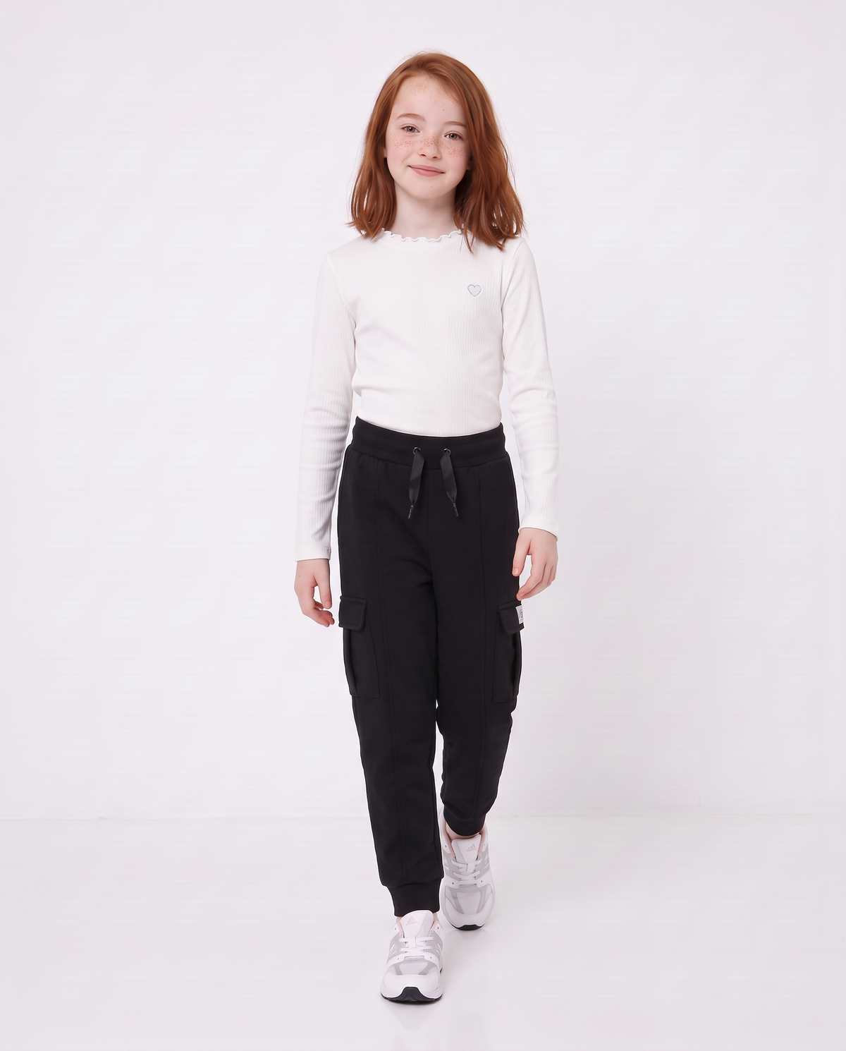 Pantaloni in felpa tasconati con nastro - Nero