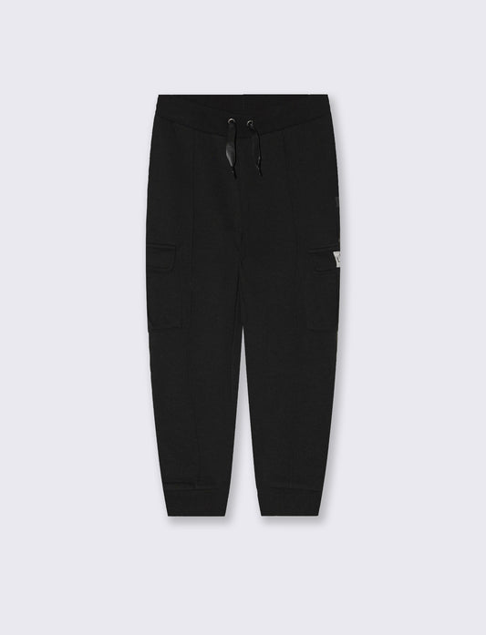 Pantaloni in felpa tasconati con nastro - Nero