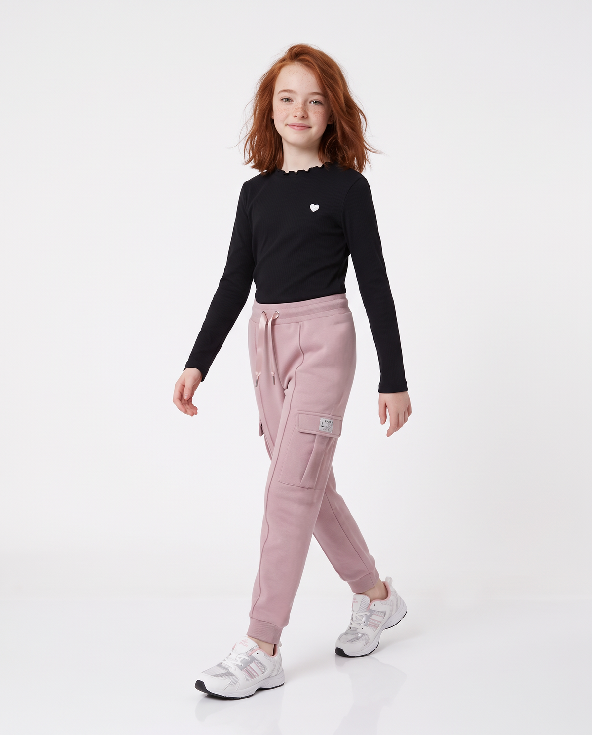 Pantaloni in felpa tasconati con nastro - Rosa polvere