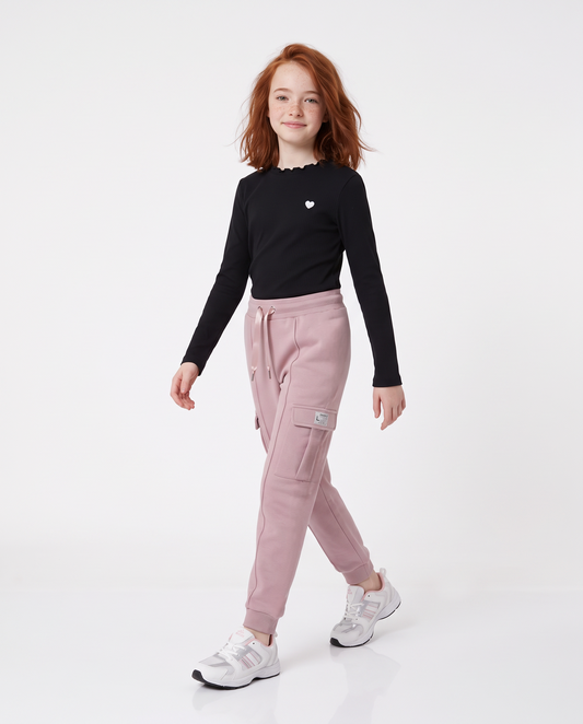 Pantaloni in felpa tasconati con nastro - Rosa polvere