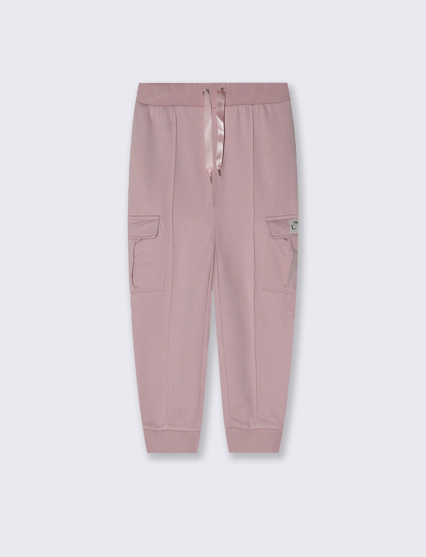 Pantaloni in felpa tasconati con nastro - Rosa polvere