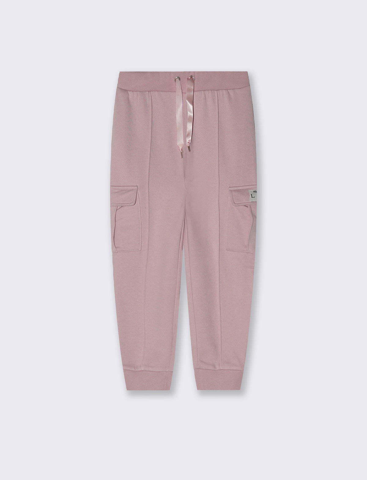 Pantaloni in felpa tasconati con nastro - Rosa polvere