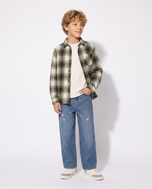 Plaid Flannel Long Sleeve Shirt - Green