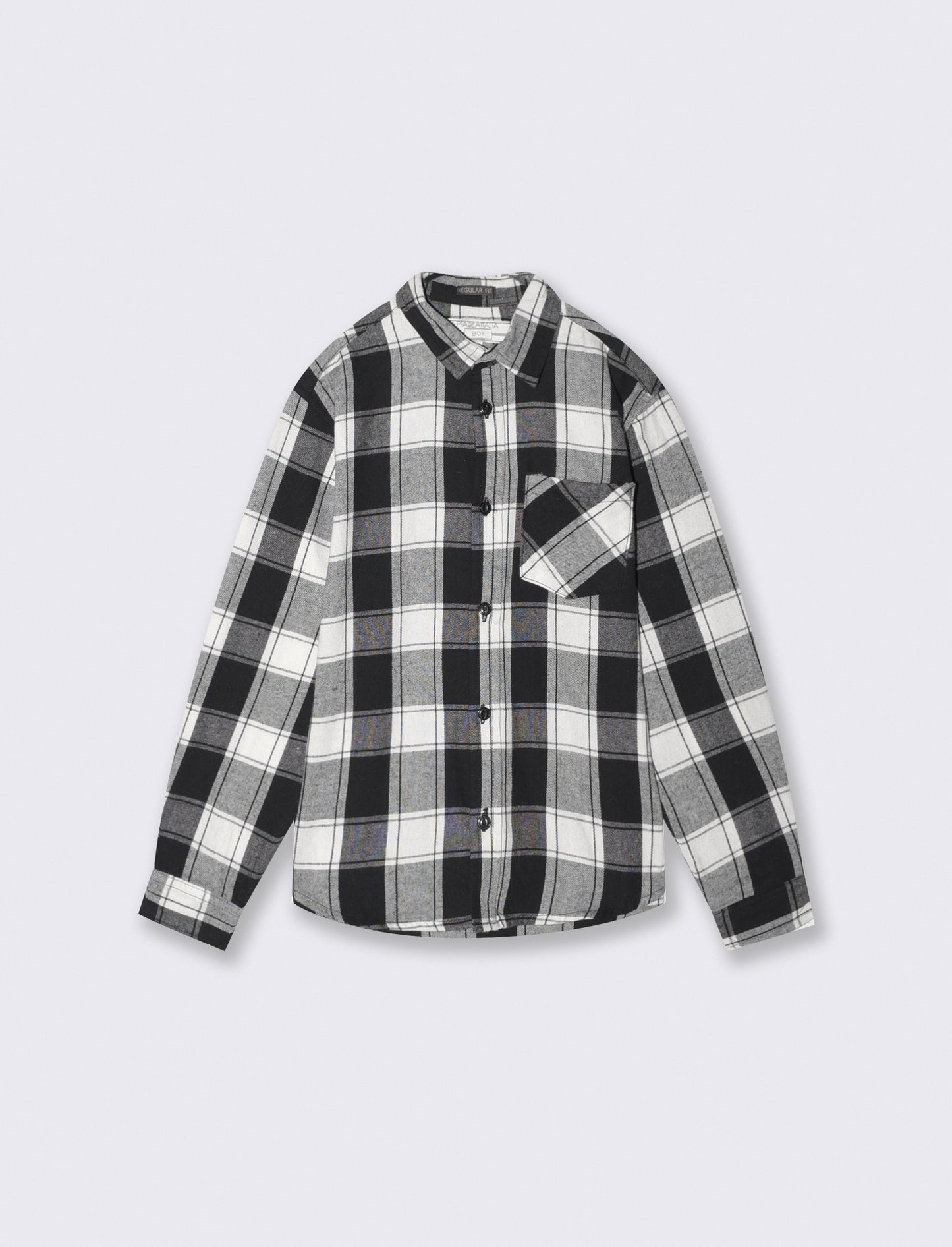 Plaid Flannel Long Sleeve Shirt - Black