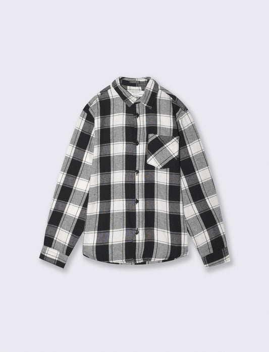 Camicia in flanella a quadri manica lunga - Nero
