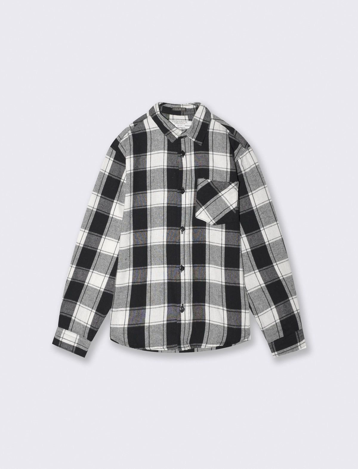 Plaid Flannel Long Sleeve Shirt - Black