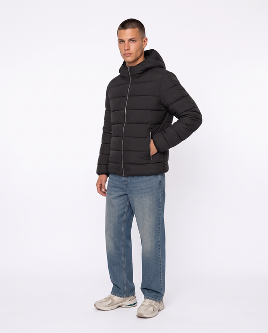 Foldable Down Jacket with Hood - Black