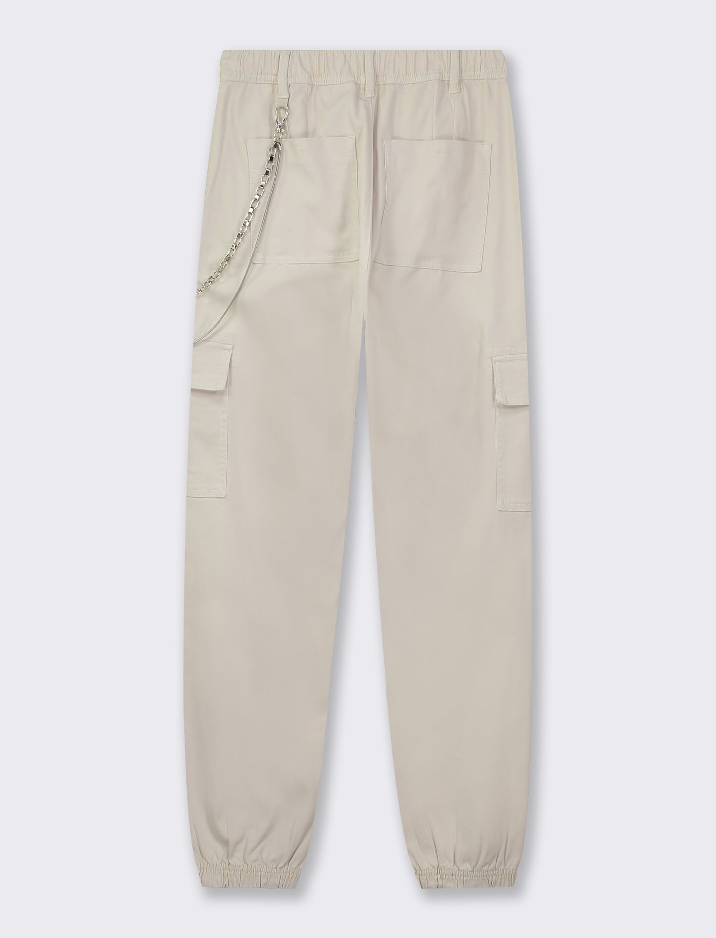 Pantalone colorato con tasconi applicati e catena di tessuto elastico con vestibilita comfort - Bianco gesso