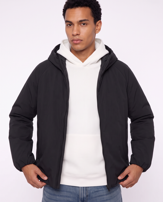 Ripstop hooded jacket with zipper - Blue