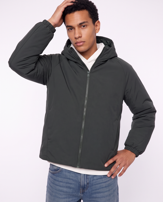 Ripstop hooded jacket with zipper - Green